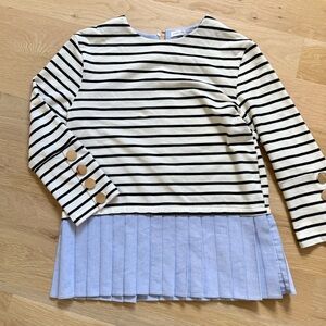 English Factory Black and White Striped Top with Blue Pleated Skirt